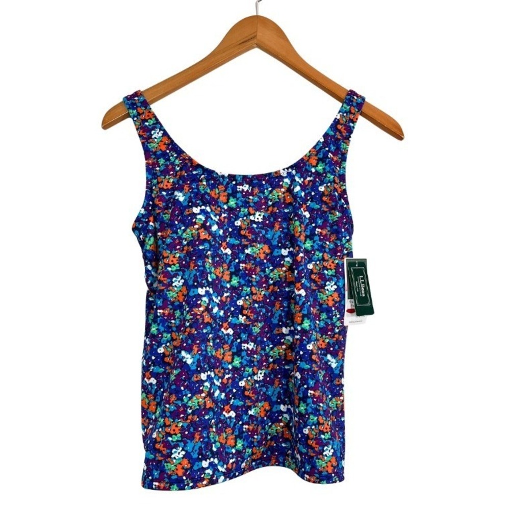 LL Bean Womens Floral Tankini Top Blue Orange UPF 50 Swimwear 261900 Size 6 Reg